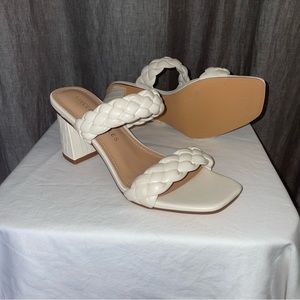 White Square Toe Block High Heels Backless Slip on Mule Sandals size 7